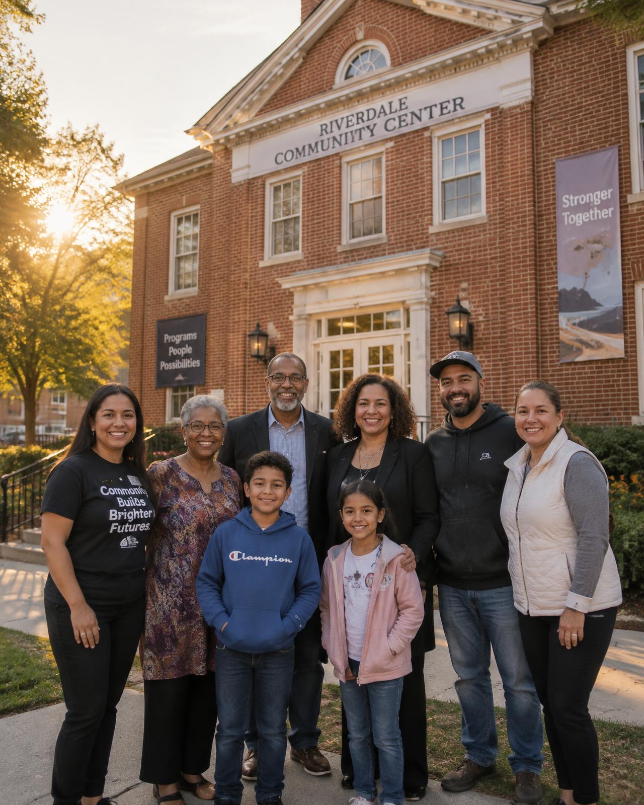 Families and community leaders gathered outside a neighborhood center
